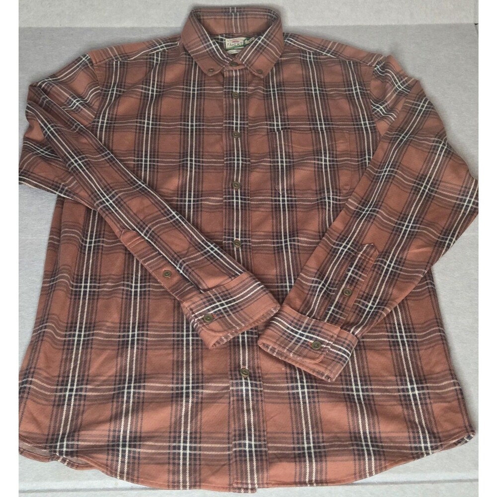 FAHERTY Coastline Knit Shirt Men's Sz MED Plaid Long Sleeve Salmon NWOT